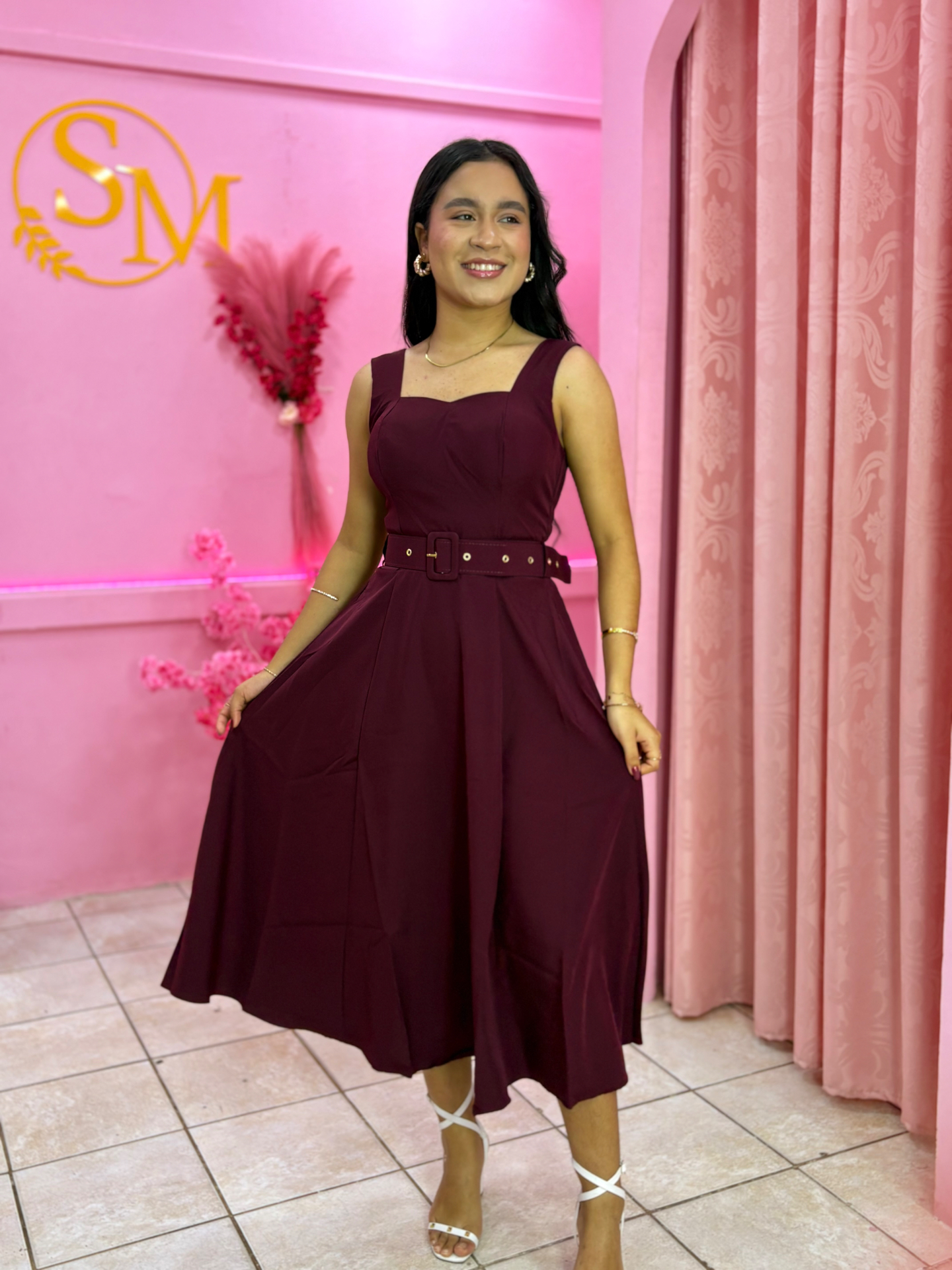Vestido Cecília Vinho Midi — Vestidos feminino Sarah Modas Slz São Luís