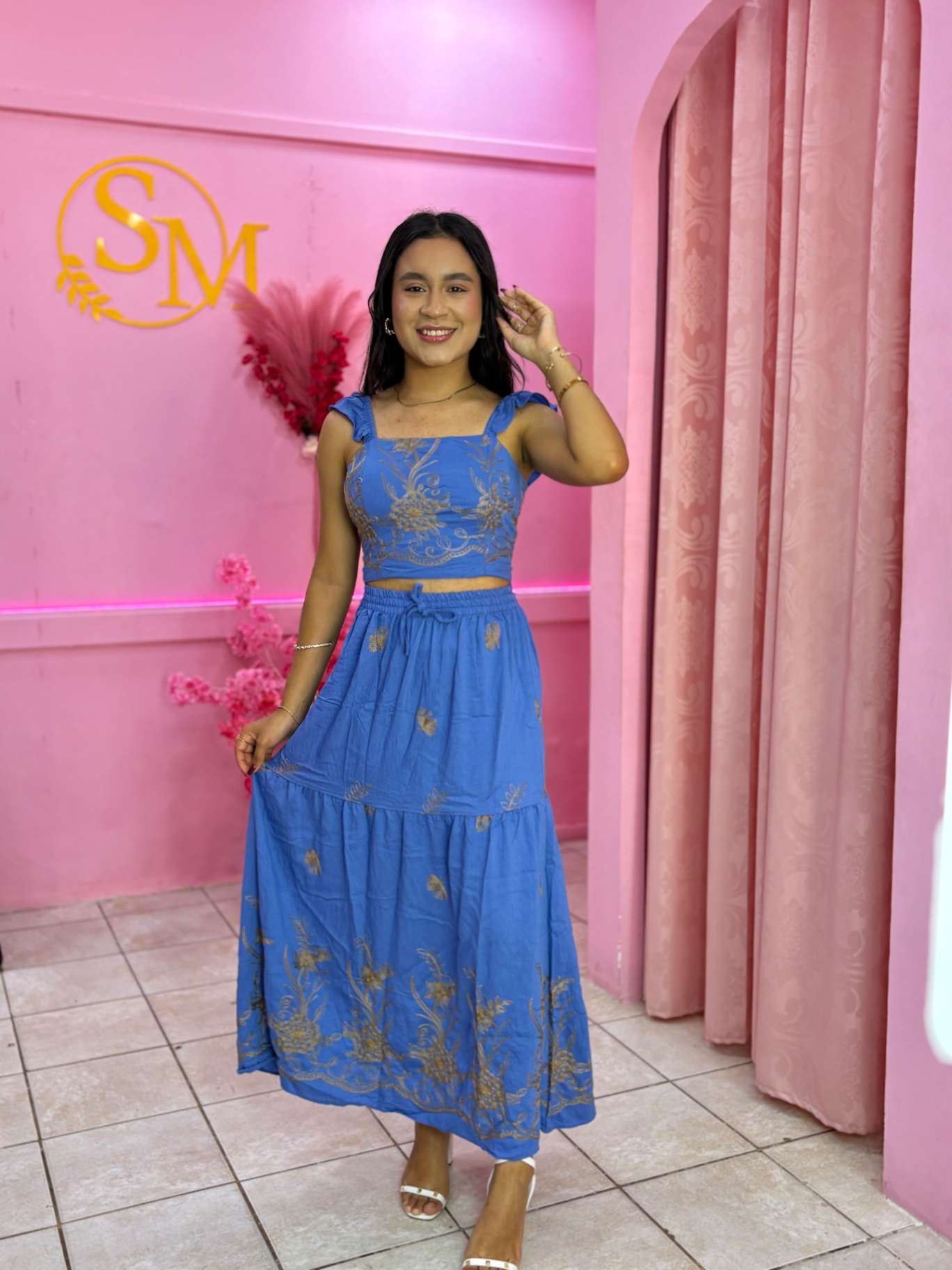 Conjunto Manuela Azul Bordado — Conjuntos feminino Sarah Modas Slz São Luís