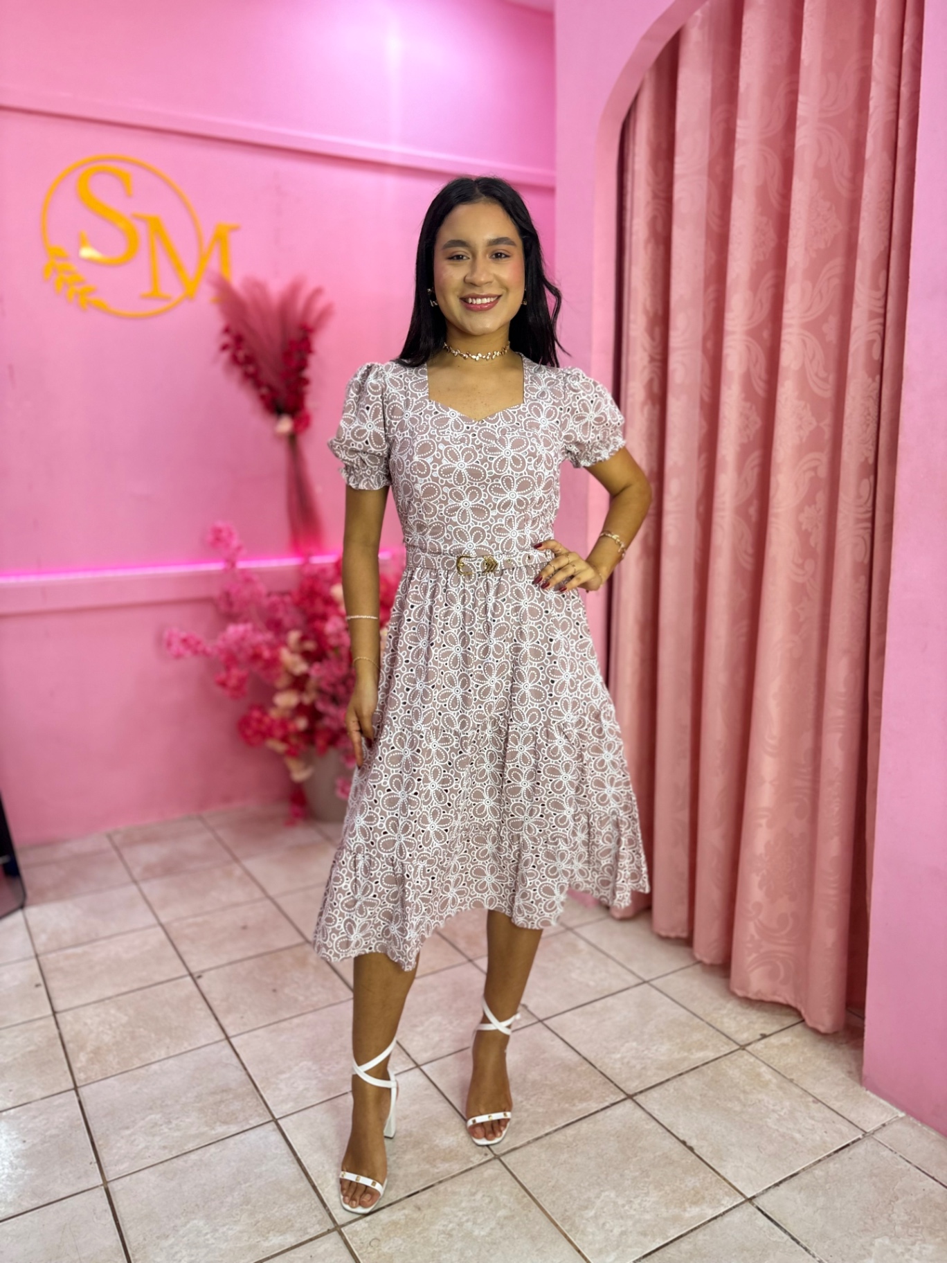 Vestido Laise Nude Floral — Vestidos feminino Sarah Modas Slz São Luís