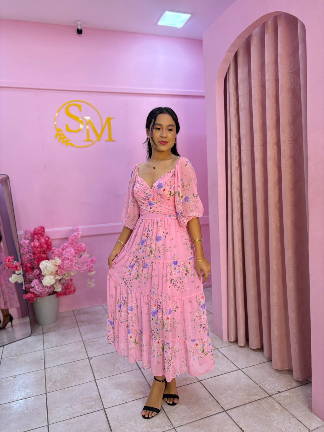 Vestido Fernanda Floral Rosa — Vestidos feminino Sarah Modas Slz São Luís