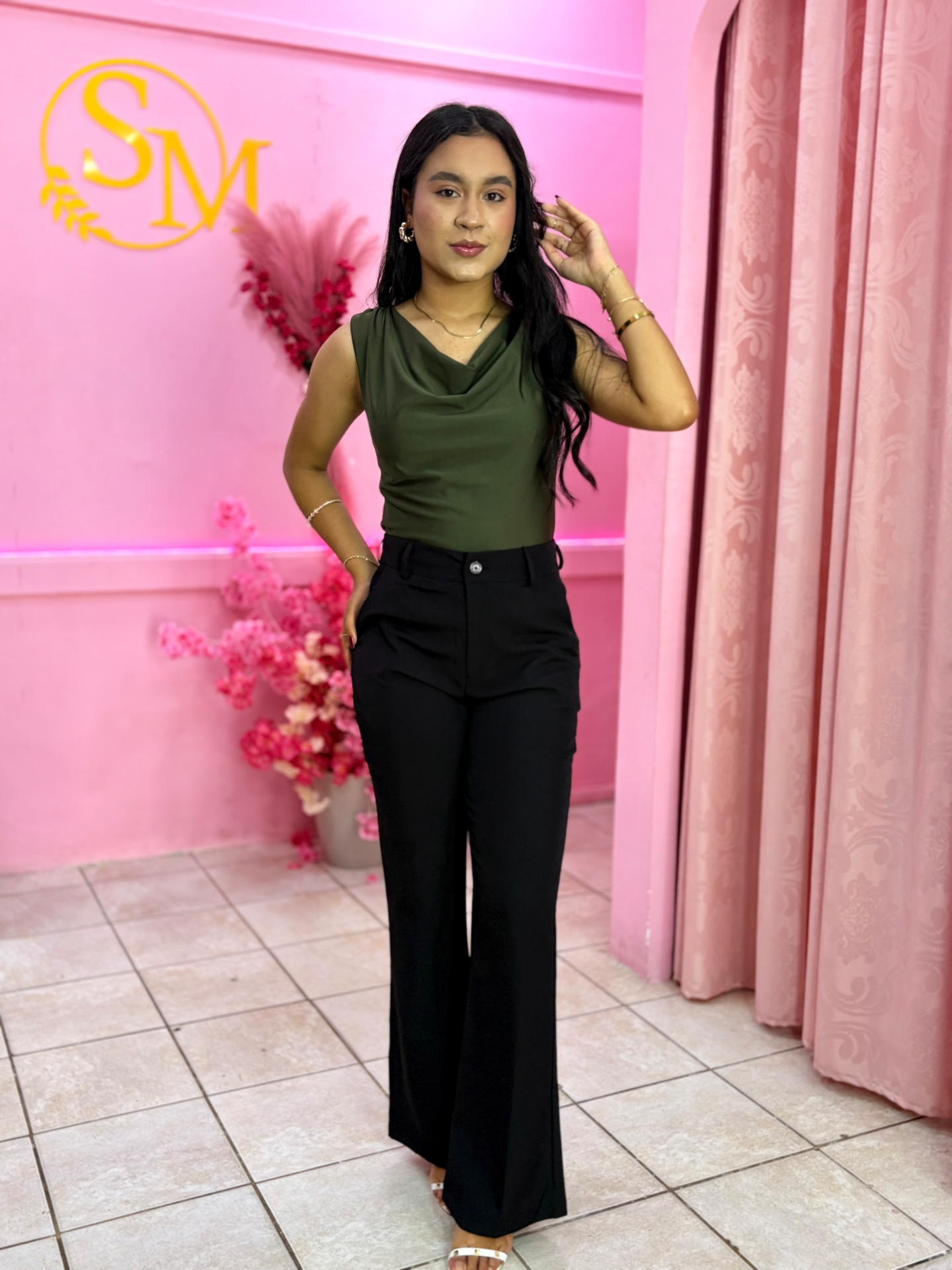 Blusa Verde Militar + Calça Pantalona — Conjuntos feminino Sarah Modas Slz São Luís