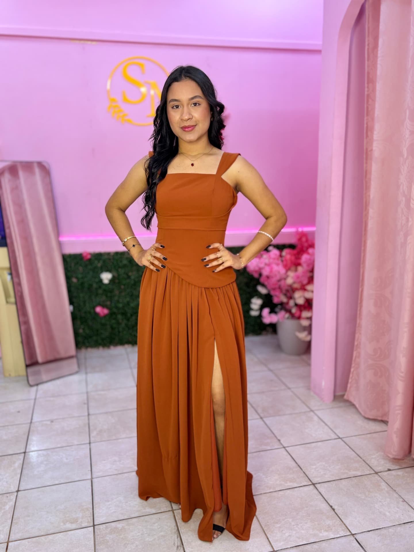 Vestido Isabela Terracota Longo — Vestidos feminino Sarah Modas Slz São Luís