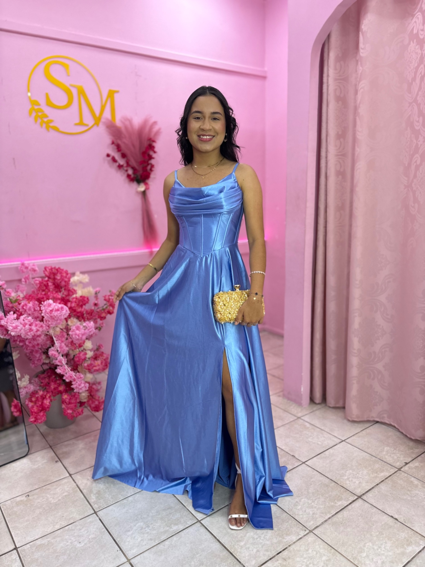 Vestido Isabela Azul Cetim — Vestidos feminino Sarah Modas Slz São Luís