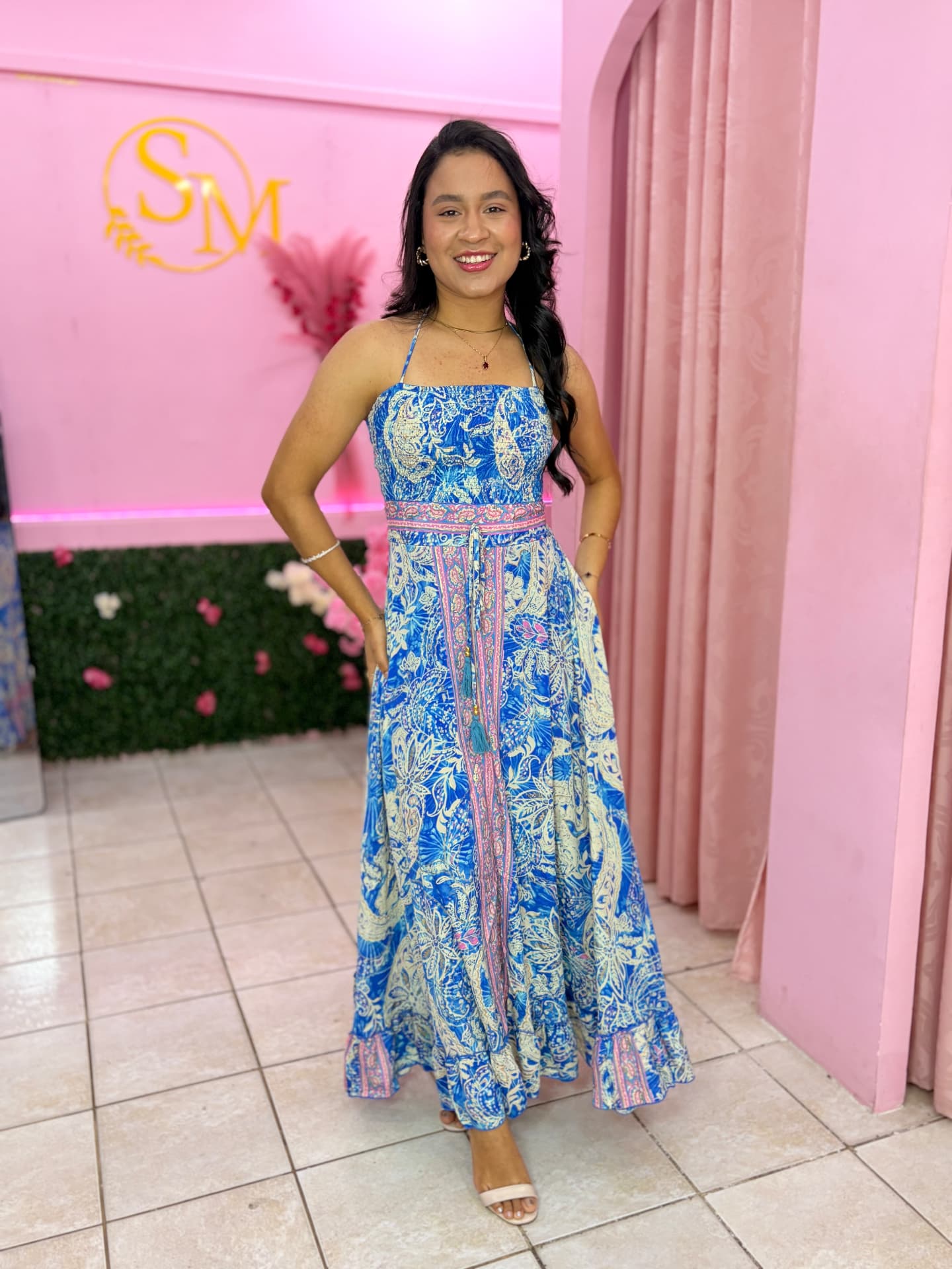 Vestido Longo Azul Arabesco — Vestidos feminino Sarah Modas Slz São Luís