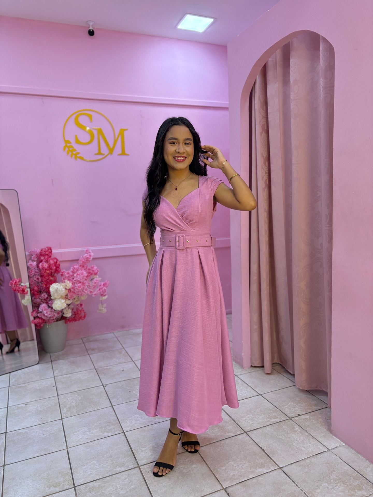 Vestido Larissa Rosé com Cinto — Vestidos feminino Sarah Modas Slz São Luís